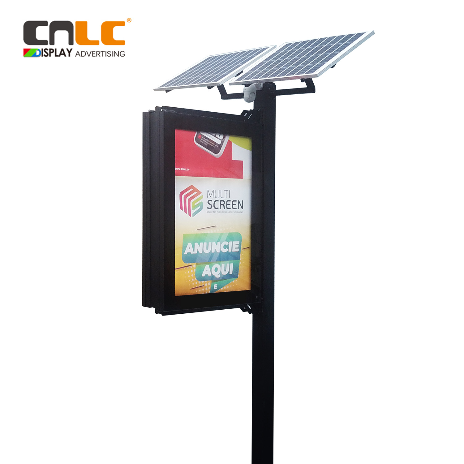 Caisson lumineux pour affiche défilante sur poteau de rue avec panneau solaire