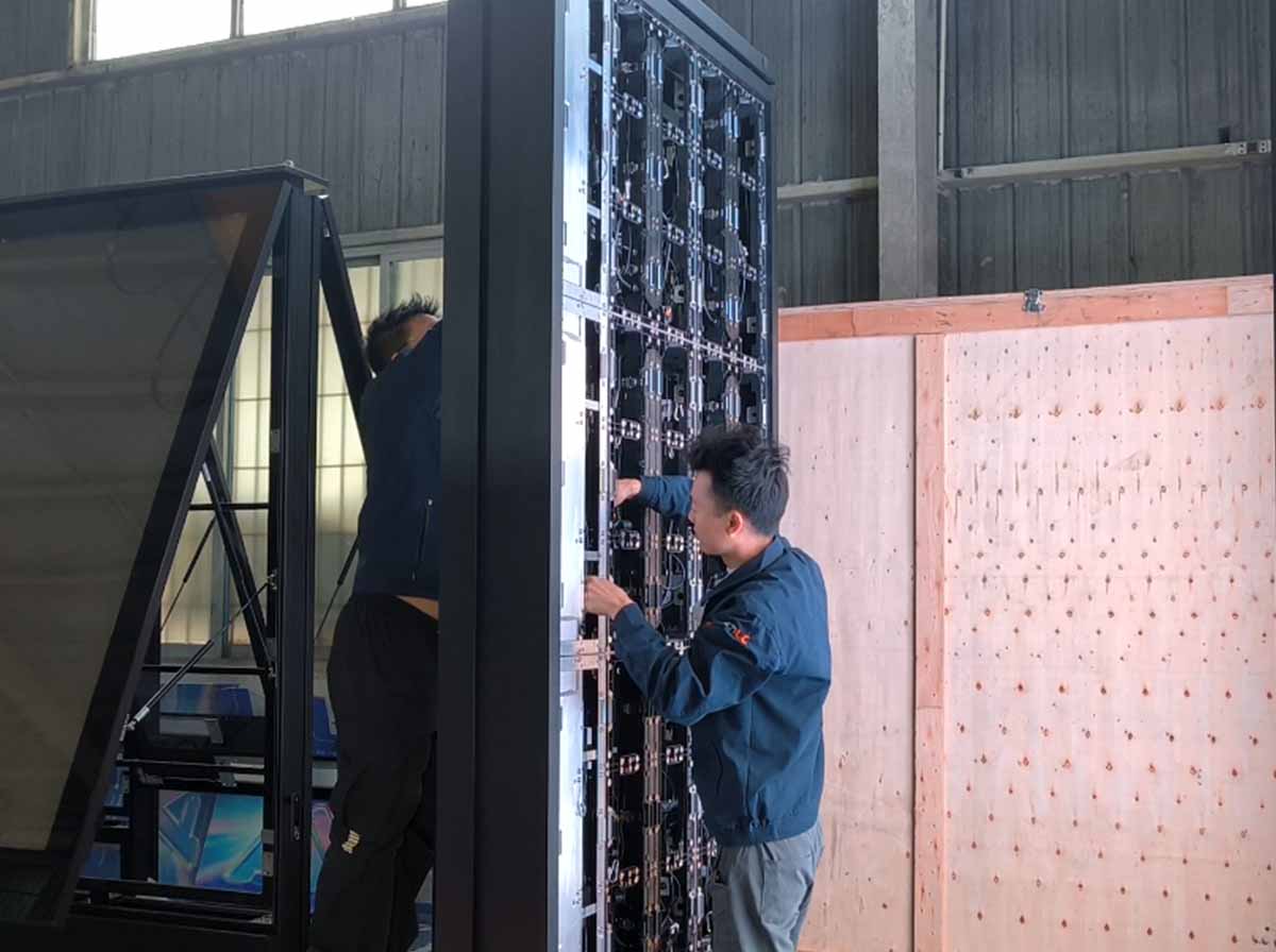 LED modules installed on enclosure frame for fixed installation display system