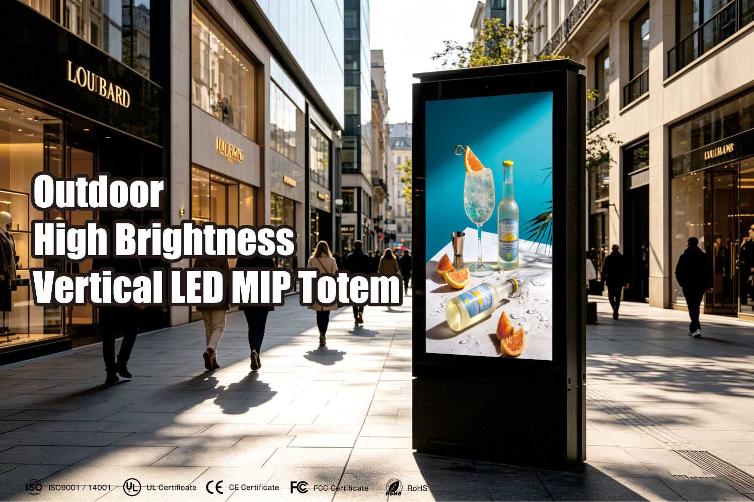 high brightness outdoor LED totem display with sunlight readable screen for advertising applications