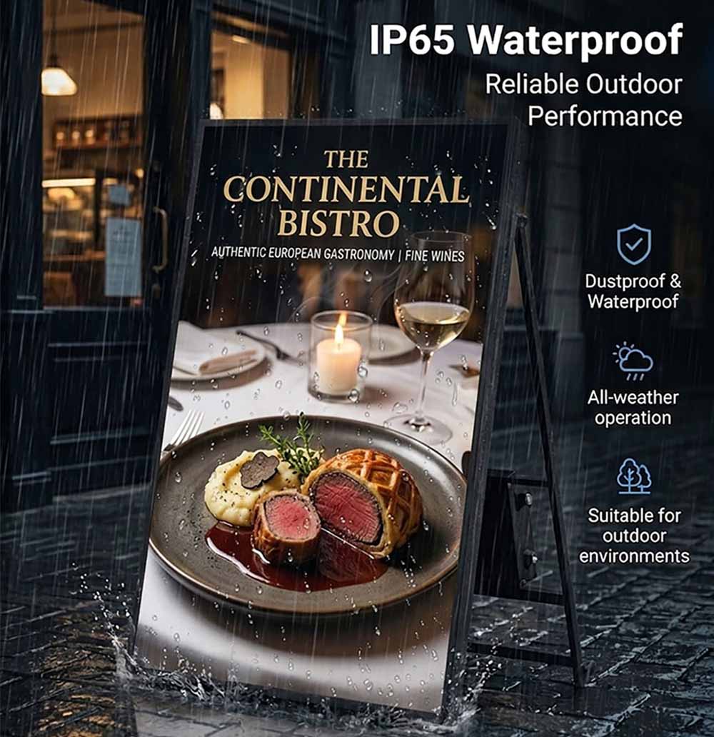 IP65 weatherproof portable LED display designed for reliable outdoor use in various weather conditions