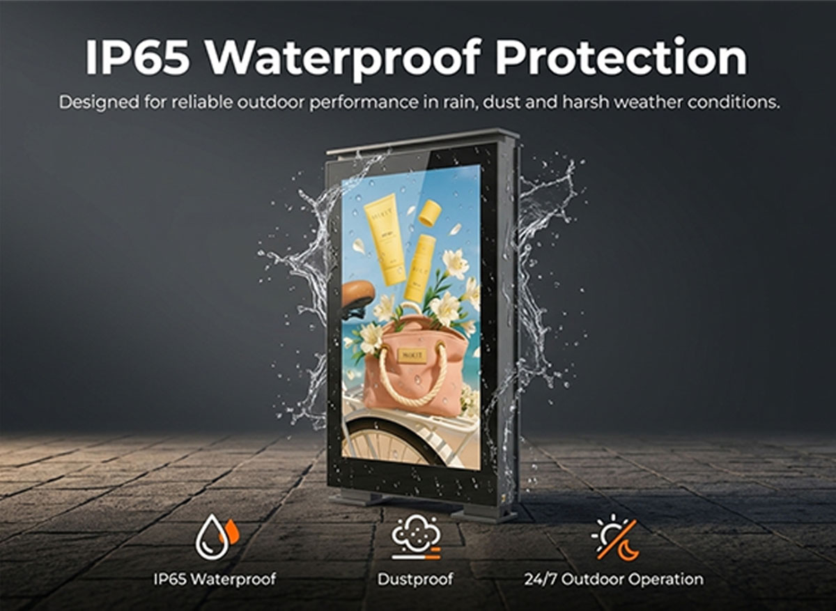 IP65 waterproof touchscreen interactive kiosk designed for reliable public use in outdoor environments