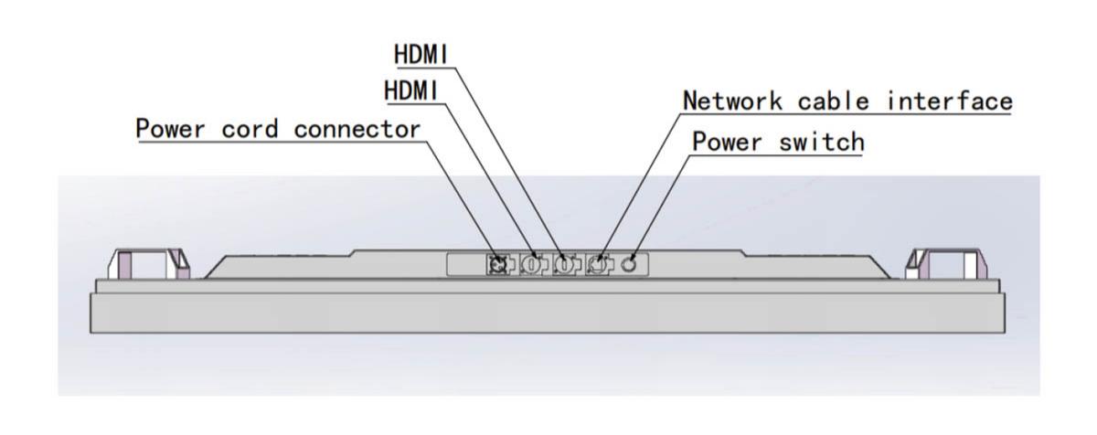 Professional Outdoor Digital Signage display featuring HDMI, network interface, power connector, and power switch for seamless integration with commercial AV systems and media players.
