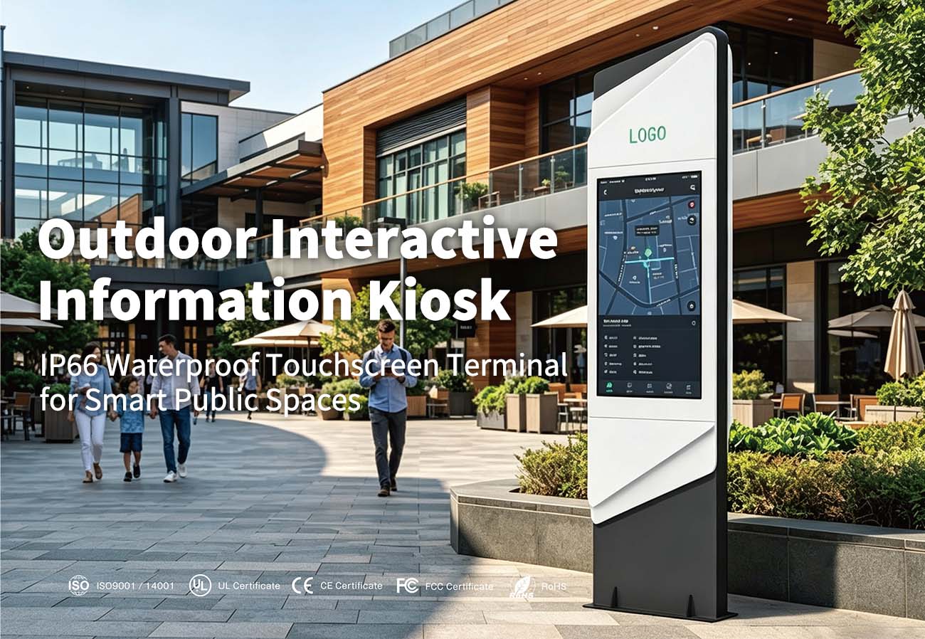 outdoor information kiosk, smart city kiosk, interactive touchscreen terminal, public information display
