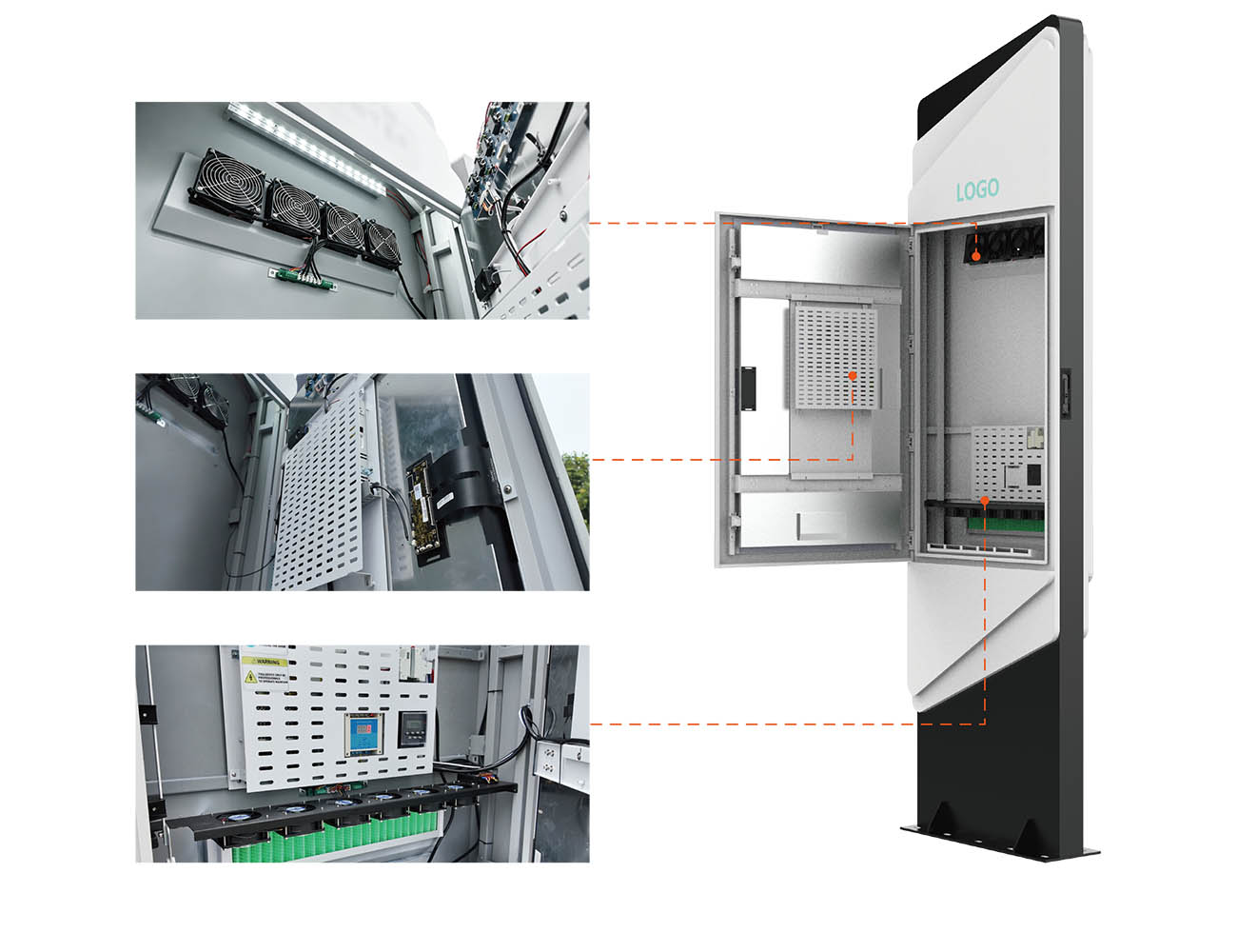 outdoor kiosk cooling system, heat dissipation design, thermal management, aluminum housing