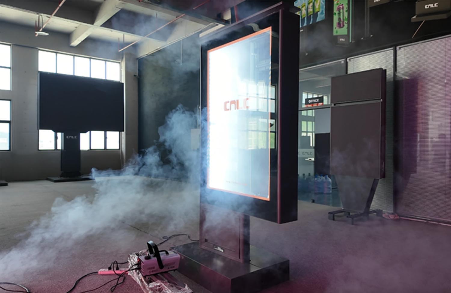Outdoor Display Airflow Visualization Test Smoke-based airflow visualization test inside an outdoor display enclosure
