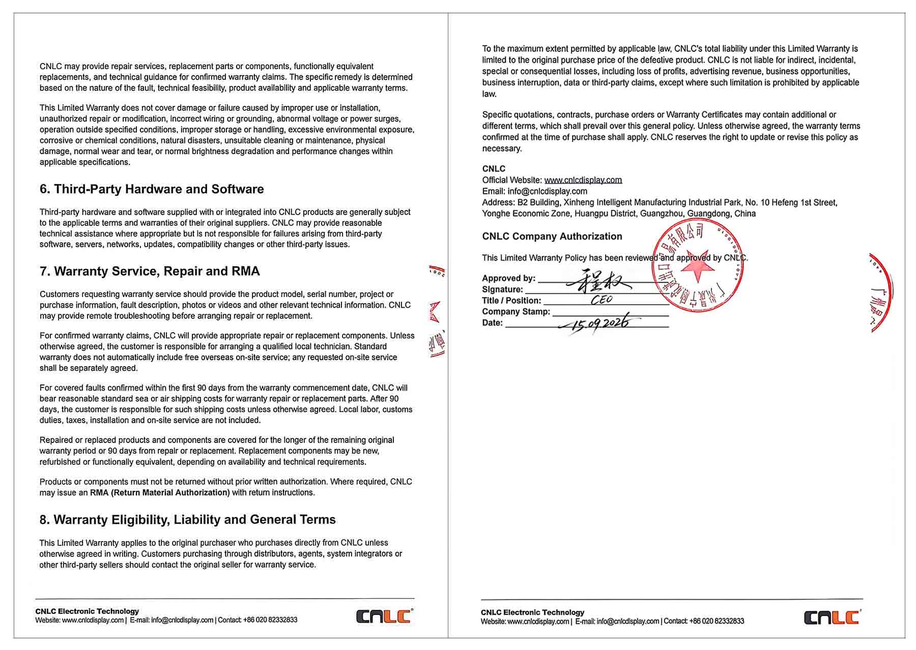 CNLC Warranty Policy | LED & LCD Display Warranty CNLC Warranty Policy | LED & LCD Display Warranty